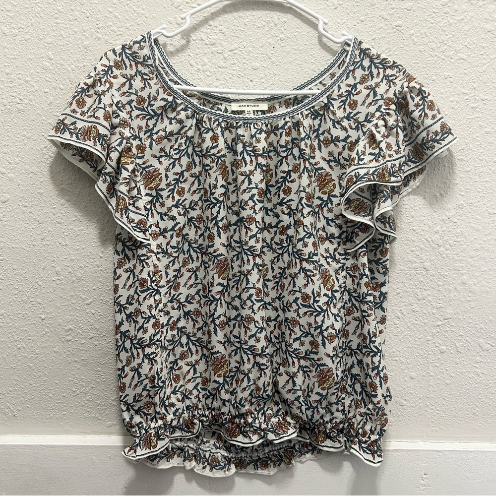 Max Studio Floral Flutter Sleeve Blouse Size M